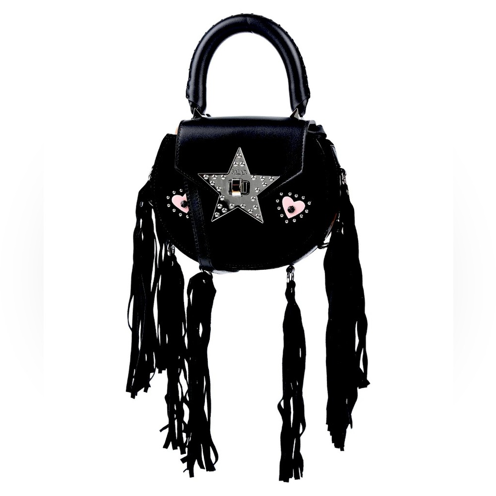 Brand New Salar Milano Cross Body Black Suede  with Fringes Bag. Made in Italy.